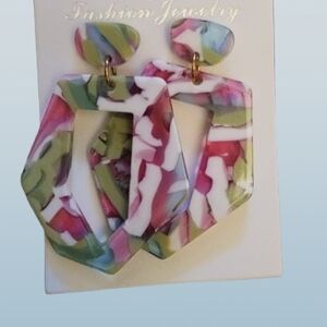 Pink and Green Elegant Earrings